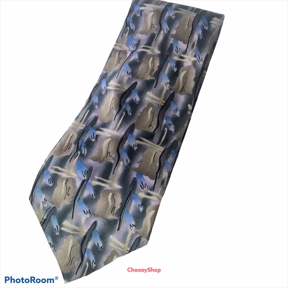 Tie Silk NWT J GARCIA Blue Tan Black Abstract